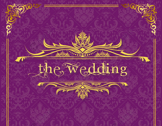 婚礼请柬紫色花纹边框H5背景素材