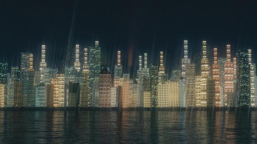 黑色建筑梦幻夜幕下城市高楼璀璨宣传背景图片
