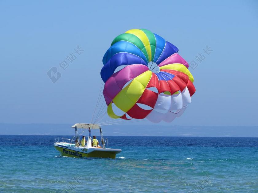 降落伞 海 船舶 希腊 希腊岛屿 海上 海洋 水 假期