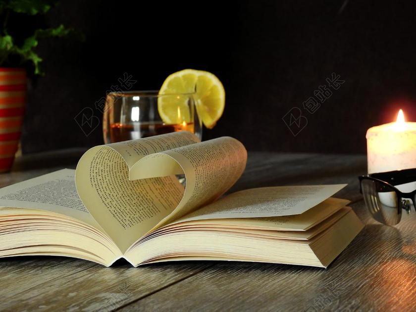 燃烧的蜡烛和书本背景图片