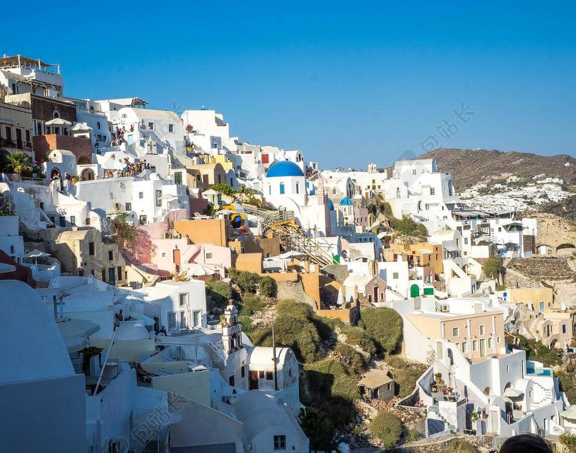 圣托里尼 伊亚 希腊 海 爱琴海 结构 夏天 景观 旅游