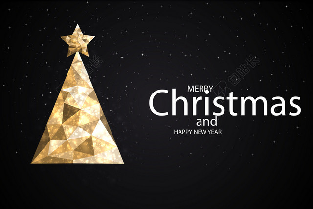 平安夜金色几何图形圣诞树圣诞节海报背景