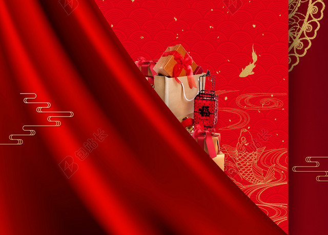 年末促销红色背景2019猪年中国风喜庆红色新年春节海报背景