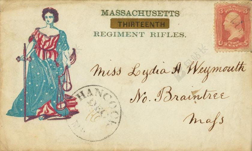 美国内战 酿酒 信封 老 染色 使用 标记为 美国 邮戳