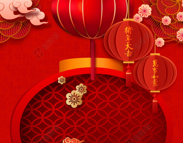 2019年新年猪年春节喜庆红色舞台背景