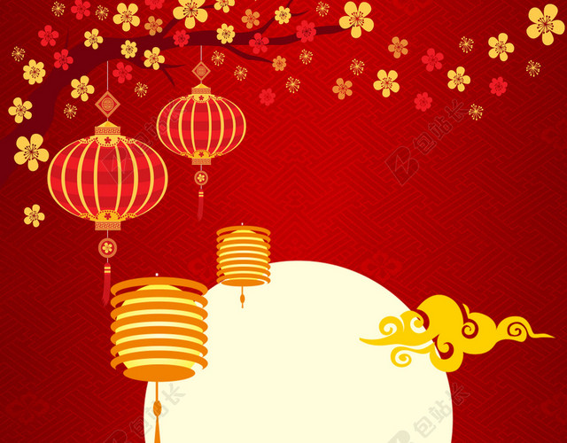 红色喜庆灯笼2019猪年新年新春春节除夕新春过年海报红色背景素材
