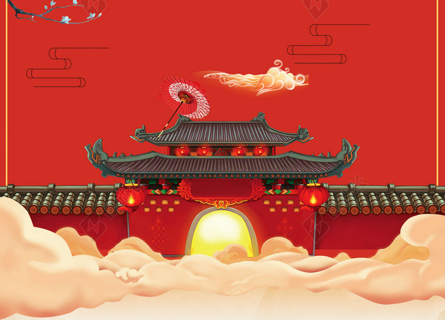 大气中国风2019猪年新年春节除夕新春过年海报红色背景素材