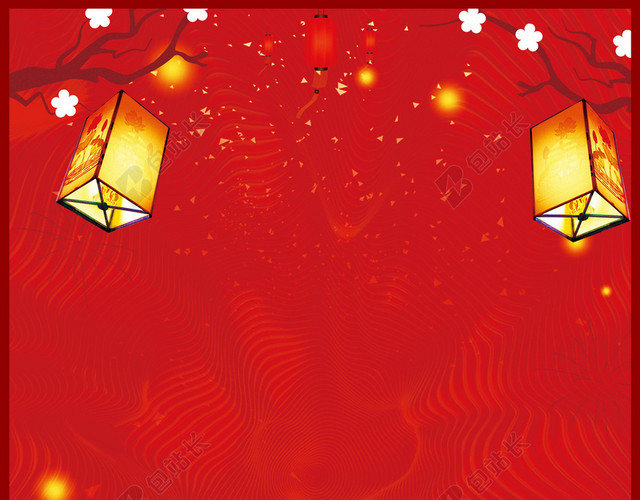 大气建筑插画2019猪年新年春节节日除夕新春过年海报红色背景素材
