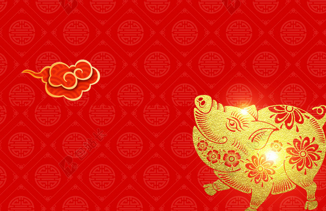 大气红色喜庆2019猪年新年新春春节除夕年夜饭海报红色背景素材