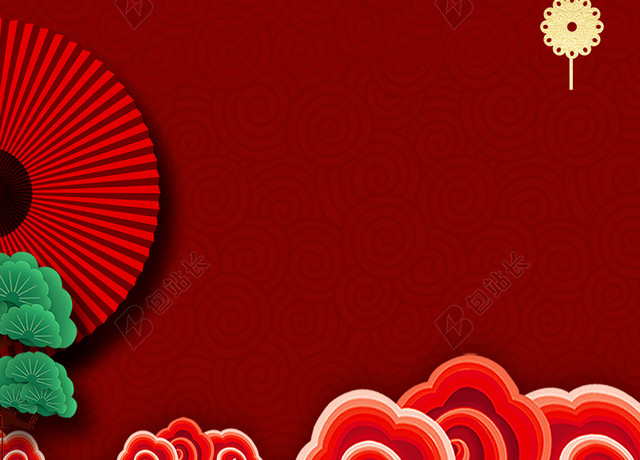 刺绣五福图2019新年猪年拜年啦春节习俗喜庆红色背景海报