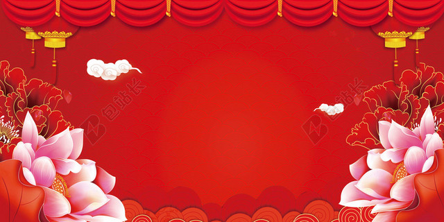 中国风花朵灯笼2019喜庆新年年会颁奖舞台签到处红色背景素材