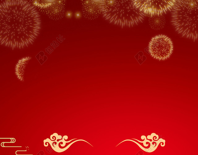 绚烂烟花2019新年猪年拜年啦春节习俗喜庆红色背景海报