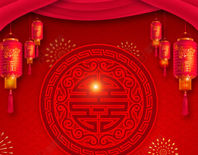 四只小猪送宝2019新年猪年拜年啦春节习俗喜庆红色背景海报