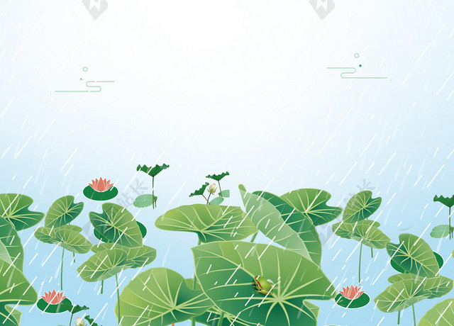 蓝色水墨背景二十四节气雨水传统节日柳树燕子荷花海报背景