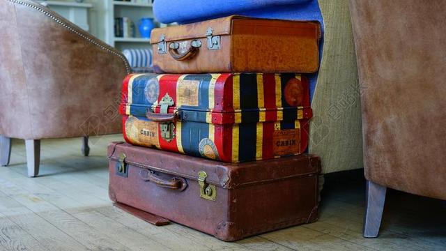 摄影时尚叠在一起的行李箱背景图片