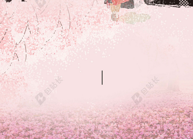 女人房子粉色樱花中国风樱花节旅游宣传2019海报背景