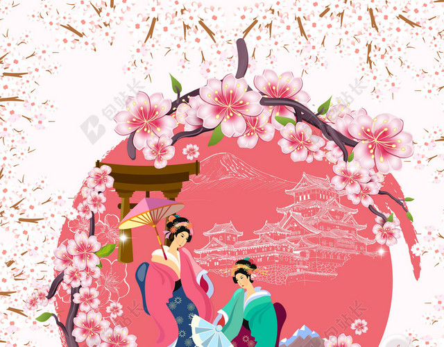 双人舞樱花粉色中国风樱花节旅游宣传2019海报背景