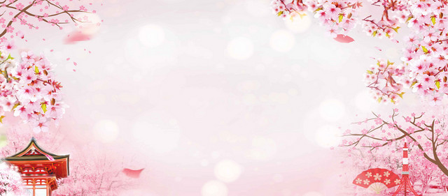高台高塔粉色中国风樱花节旅游宣传2019海报背景