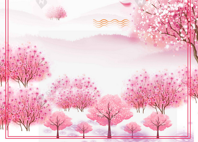 圆圈樱花粉色中国风樱花节旅游宣传2019海报背景