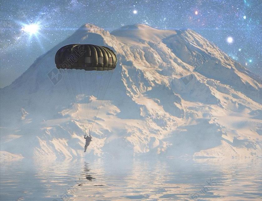 摄影科幻繁星雪山跳伞背景图片