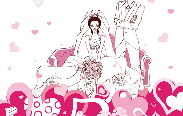 韩版手绘卡通甜蜜浪漫婚纱摄影宣传单海报背景双面