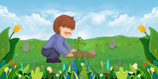 小孩植树312植树节绿色环保公益海报背景
