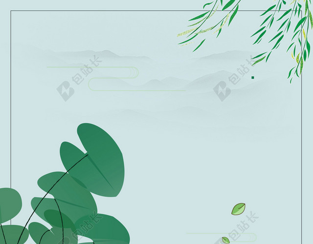 荷叶柳树水中央小满二十四节气传统绿色海报背景