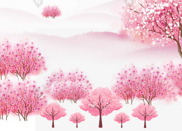 手绘清新花朵浪漫桃花节旅游宣传海报粉色背景素材