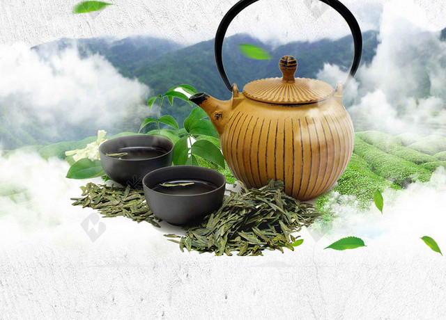 茶韵天空白云茶具茶杯茶文化传统文化海报背景