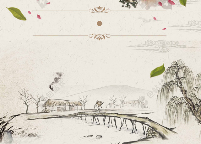 小桥茶具茶文化传统文化海报背景