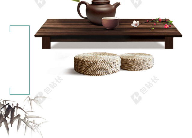 茶具树叶茶文化传统文化海报背景