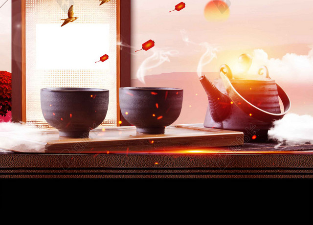 茶香四溢古风茶具茶道文化新茶上市海报背景