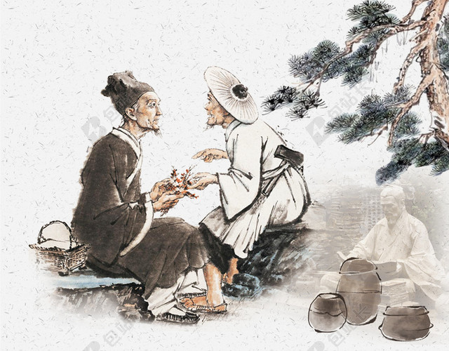 中国古代中医中医养生古风米色背景海报