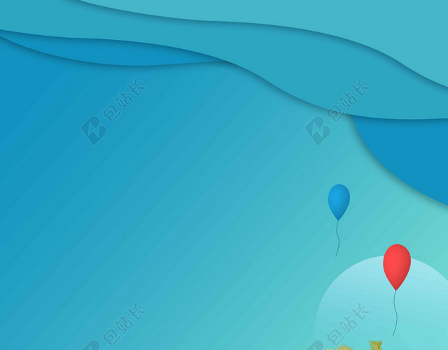 卡通气球圆形海岛风景4月你好海报背景