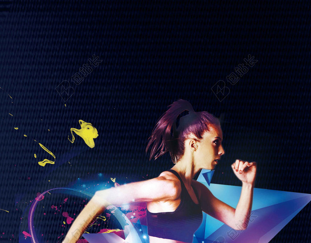 蓝黑炫彩线条人物运动健身展架易拉宝俱乐部海报背景