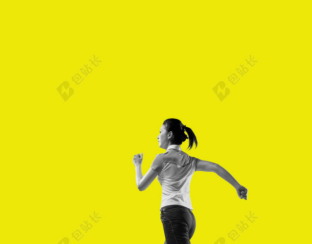 黄色全景人物奔跑运动健身跑步海报背景