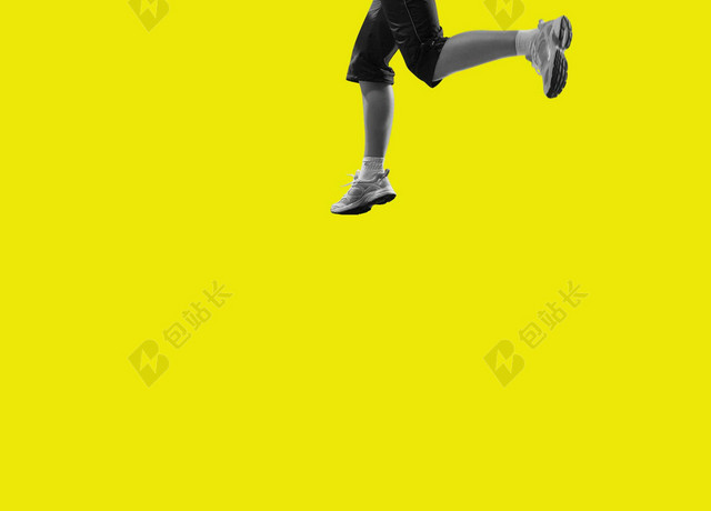 黄色全景人物奔跑运动健身跑步海报背景
