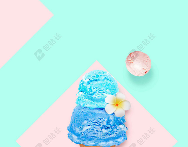 夏天蓝红方块人手美食冰淇淋雪糕促销海报背景展板