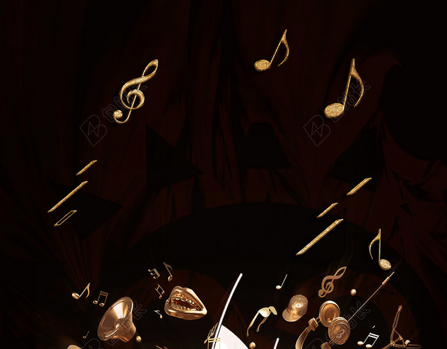 金色乐器音乐节宣传黑色背景海报