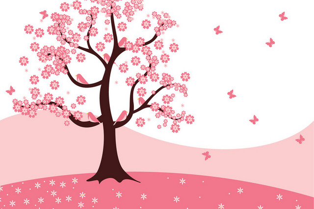 春天踏青日本樱花花朵花瓣花卉树叶树枝PNG元素