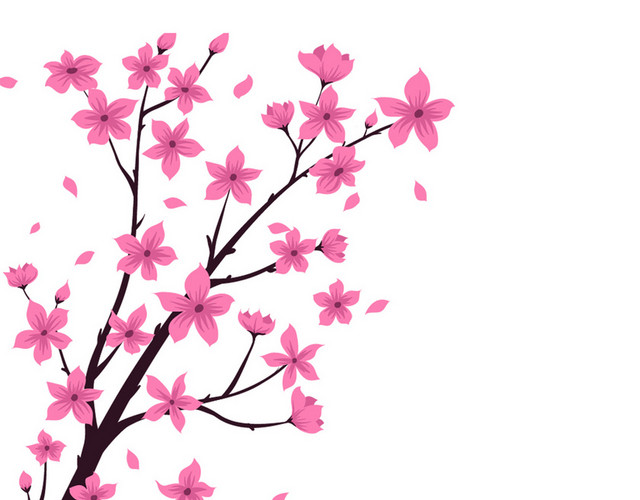 树枝花枝唯美日本樱花花朵花瓣花卉树枝清新矢量元素