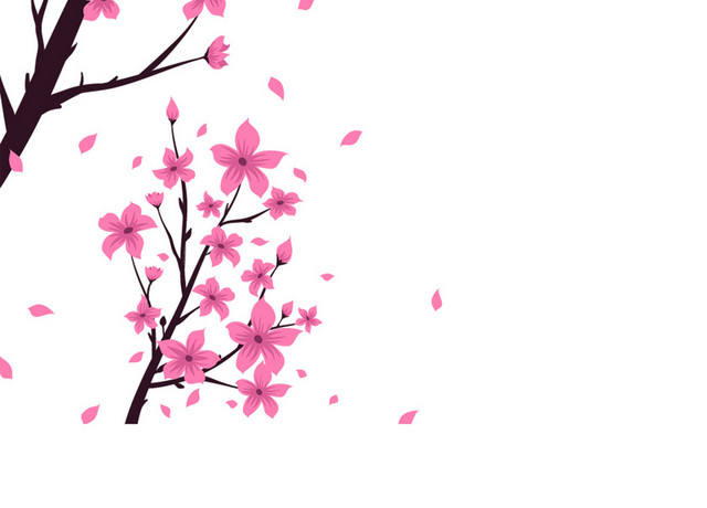 树枝花枝唯美日本樱花花朵花瓣花卉树枝清新矢量元素