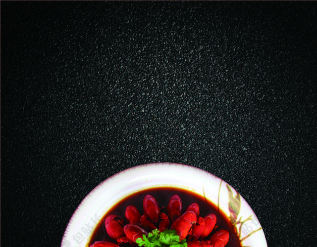 简约黑色创意麻辣小龙虾香菜美味海鲜舌尖上的美食宣传海报