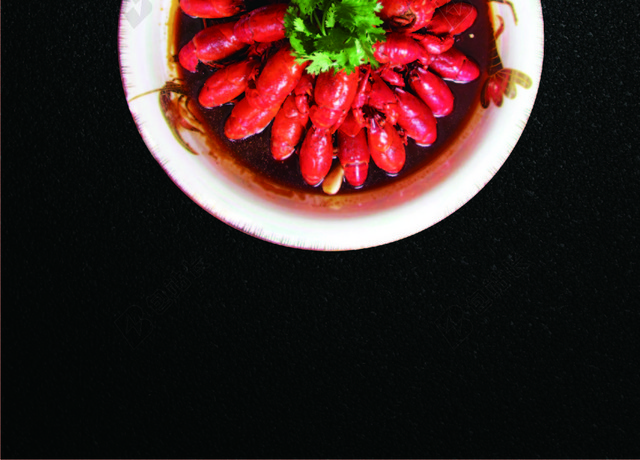 简约黑色创意麻辣小龙虾香菜美味海鲜舌尖上的美食宣传海报