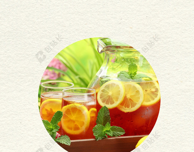 清新简约柠檬茶夏天水果茶饮品促销海报背景