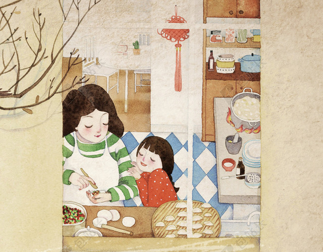 简约手绘母亲节餐饮美食饺子海报背景