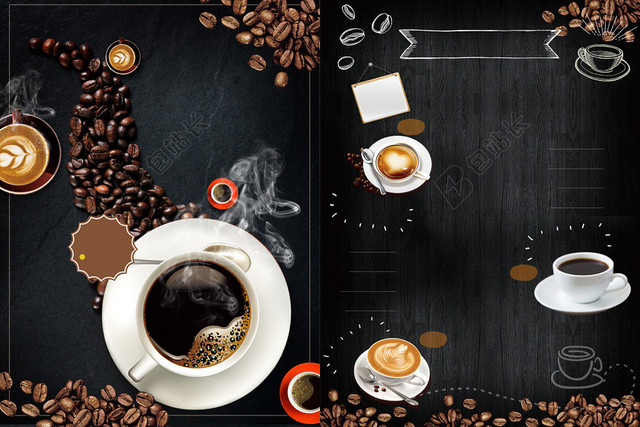 古典黑色简约咖啡饮料价格表宣传单海报折页背景