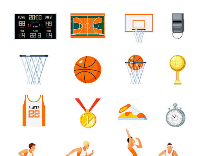 篮球运动健身相关元素图组