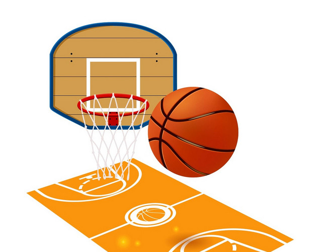 棕红色篮球橙色球场橙色篮框素材