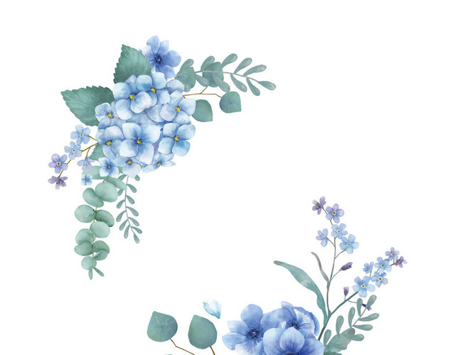 小清新婚礼婚庆花卉蓝色手绘花朵素材